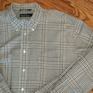 Nautica Men's Beige, Tan & Navy Checkered Shirt Size: XL/TG
